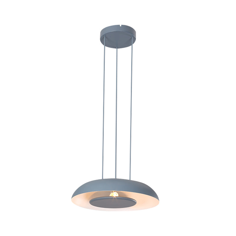 Macaron Single Iron Pendant Lamp with Disc Bottom - Pink/Blue/Green