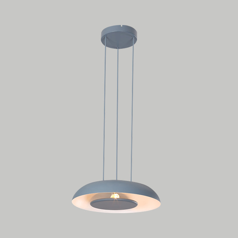 Macaron Pendant Lamp: Pink/Blue/Green Single Iron Hanging Light With Disc Bottom Perfect Over Table