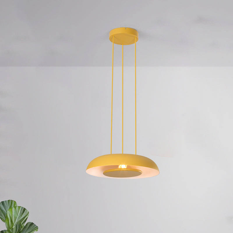 Macaron Pendant Lamp: Pink/Blue/Green Single Iron Hanging Light With Disc Bottom Perfect Over Table