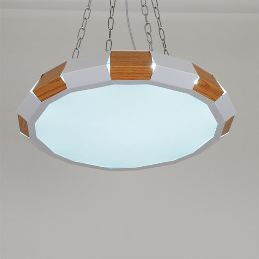 Modernist White And Wood Led Suspension Pendant Light With Iron Spliced Round Design - Warm/White