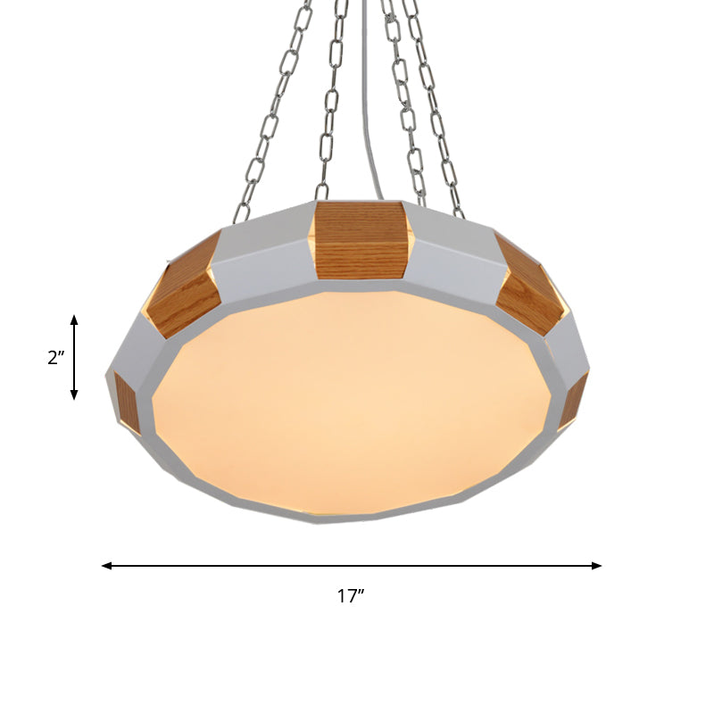 Modernist White And Wood Led Suspension Pendant Light With Iron Spliced Round Design - Warm/White