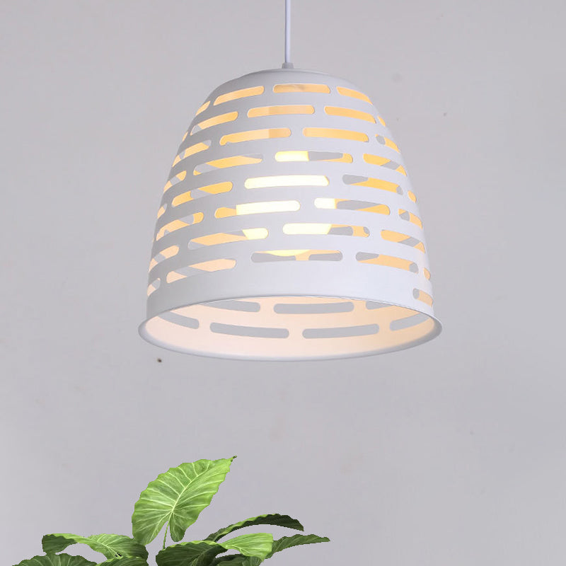 Minimalist White Iron Dining Table Pendant Lighting With Cloche Cutouts