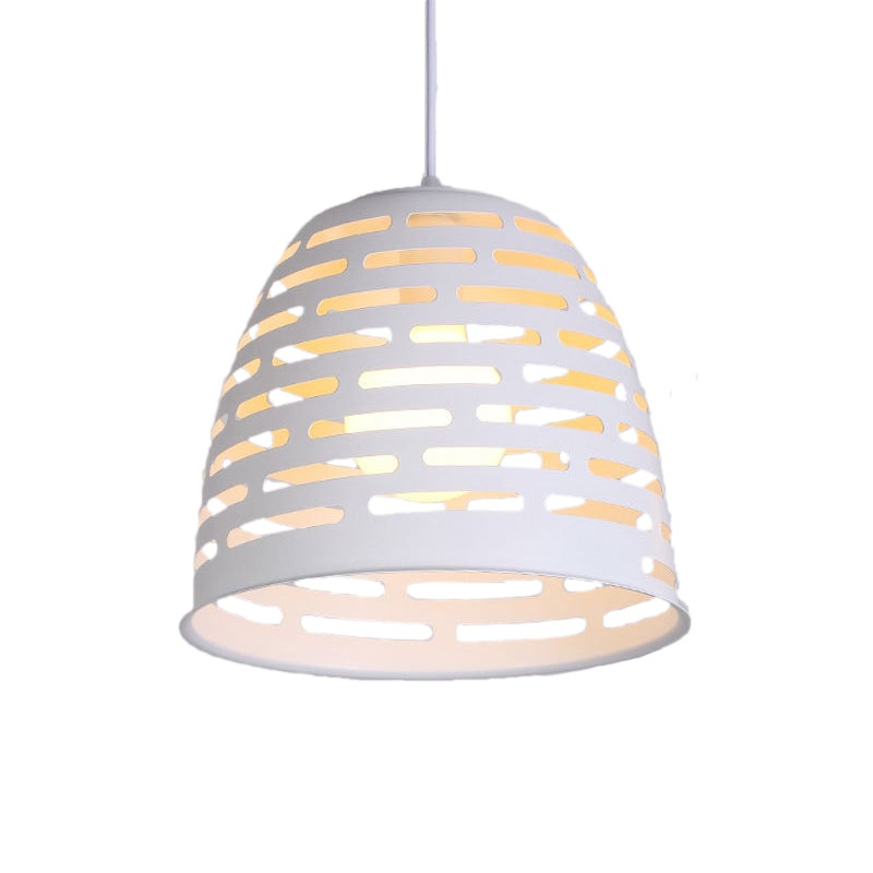 Minimalist Iron Dining Table Pendant with Cloche Cutouts - White Ceiling Suspension Lighting