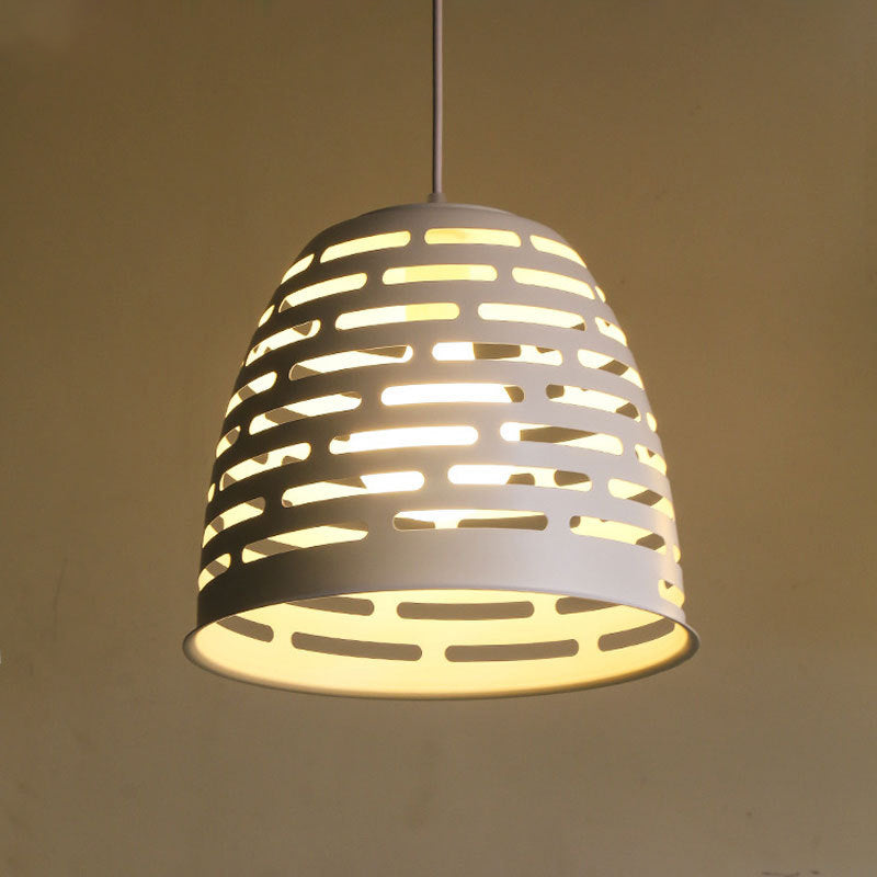 Minimalist White Iron Dining Table Pendant Lighting With Cloche Cutouts