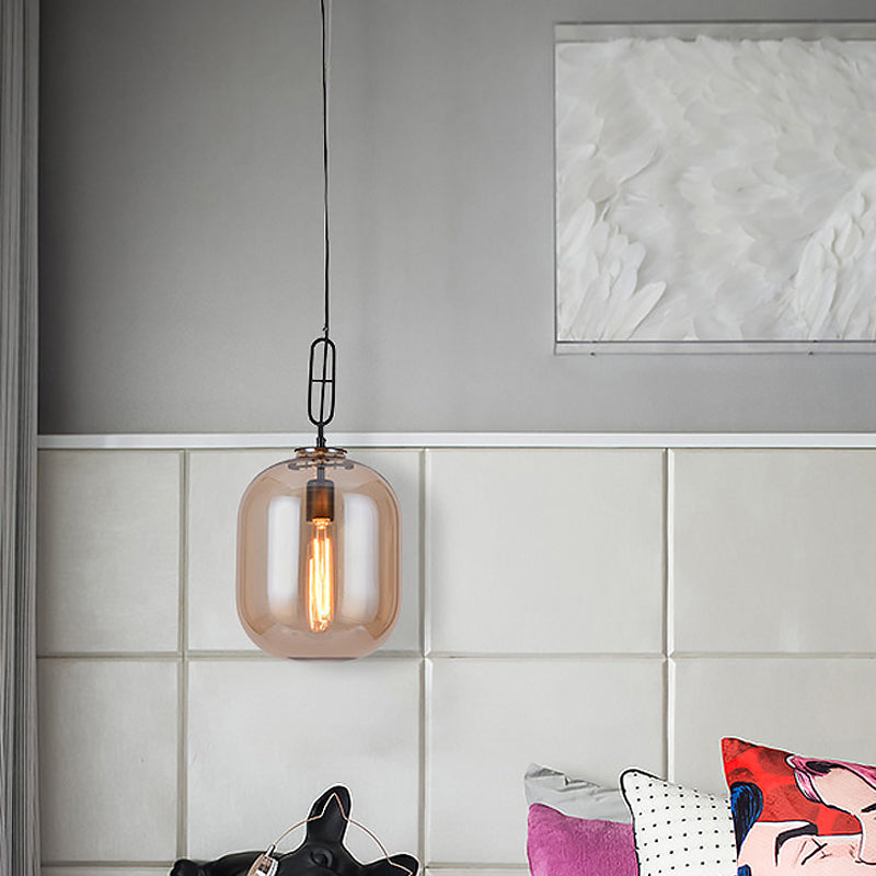 Lampe suspendue industrielle en verre gris fumé/cognac - 1 tête, 10"/14" de large