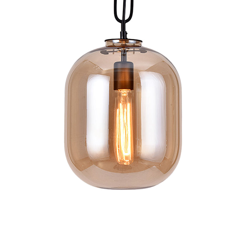 Lampe suspendue industrielle en verre gris fumé/cognac - 1 tête, 10"/14" de large