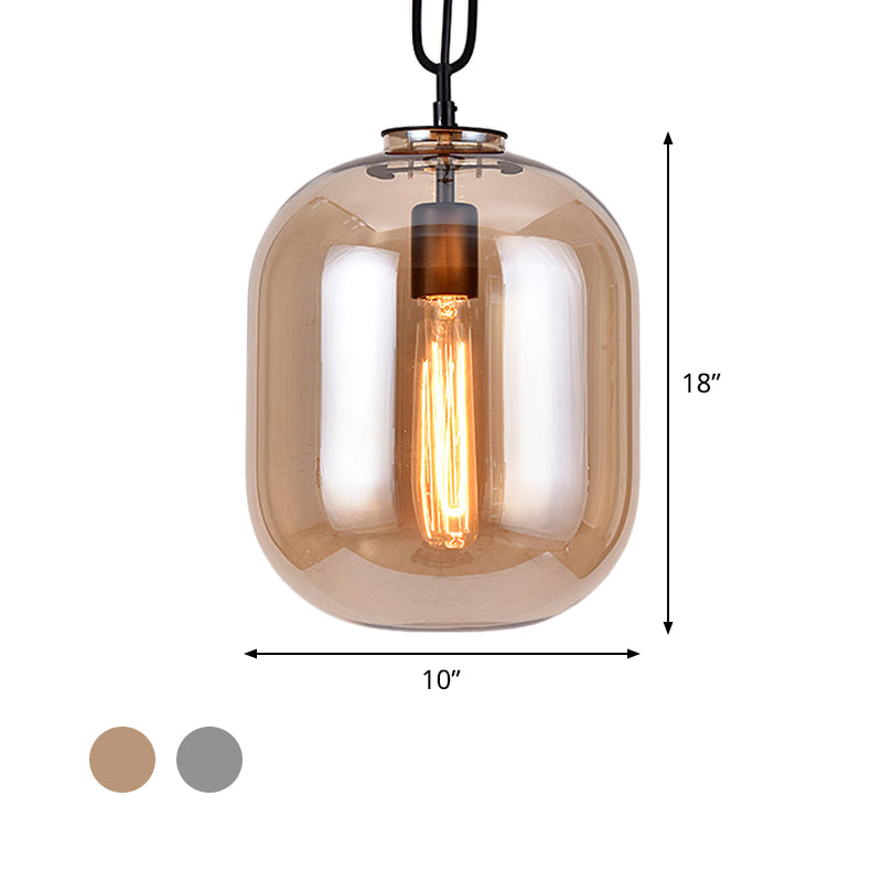 Lampe suspendue industrielle en verre gris fumé/cognac - 1 tête, 10"/14" de large