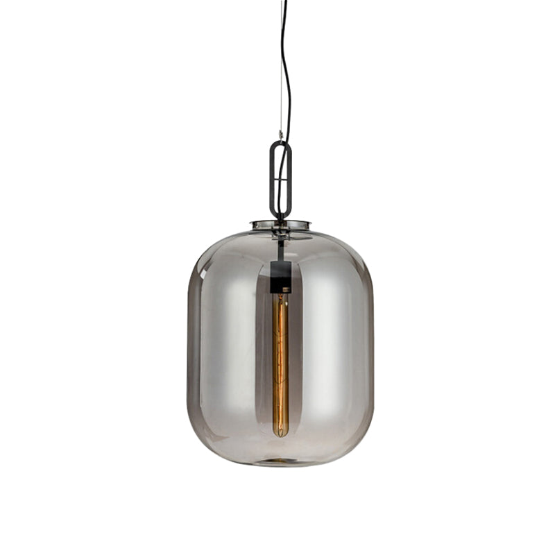 Lampe suspendue industrielle en verre gris fumé/cognac - 1 tête, 10"/14" de large