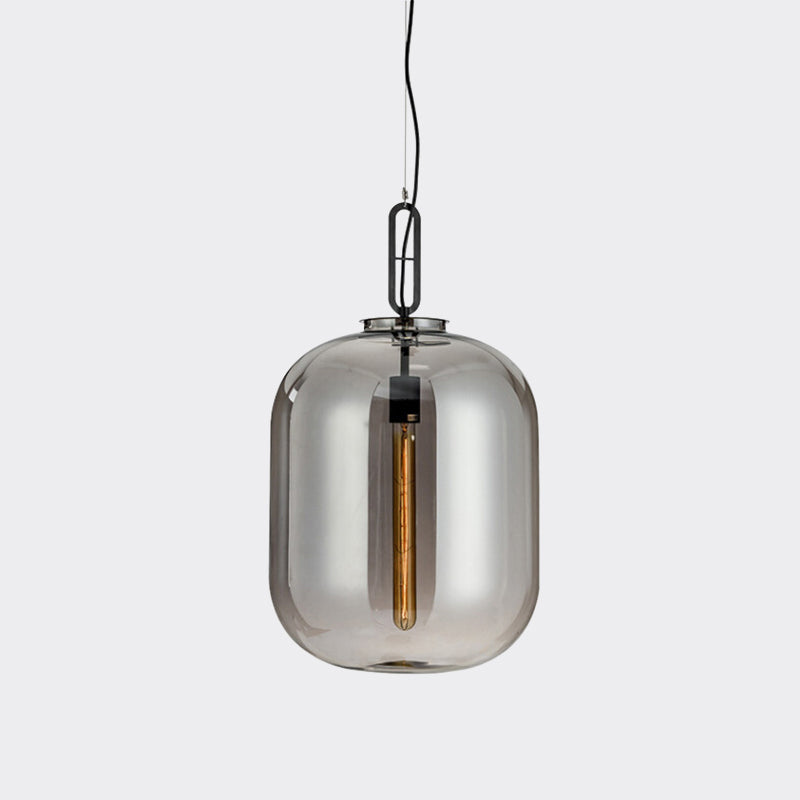 Lampe suspendue industrielle en verre gris fumé/cognac - 1 tête, 10"/14" de large