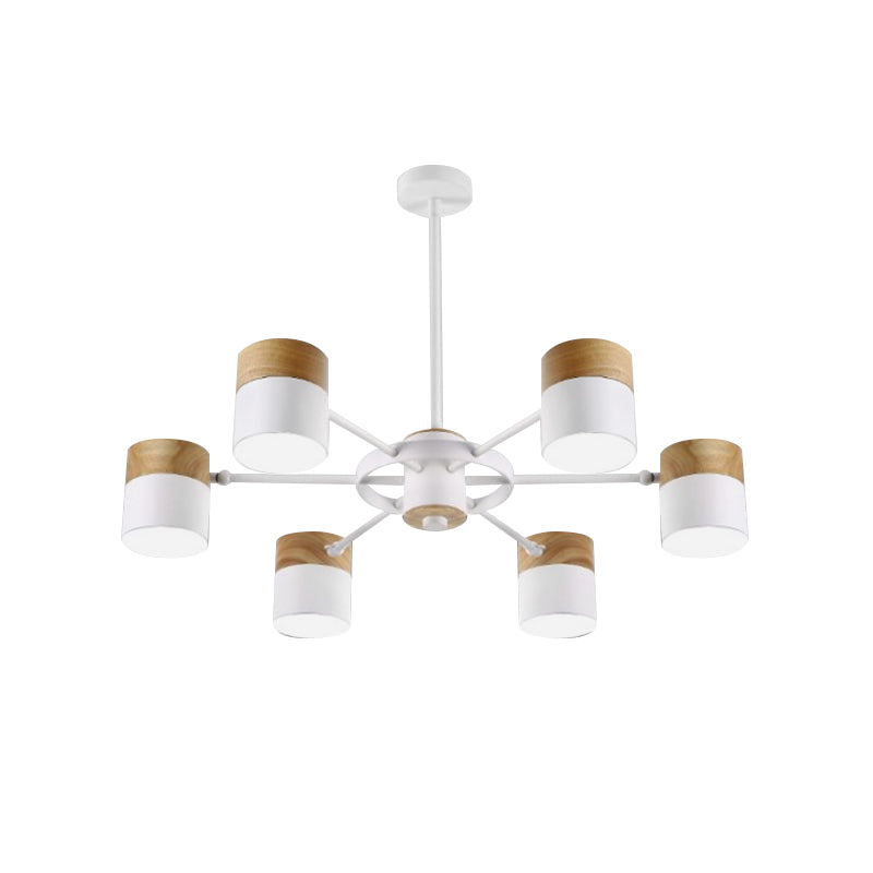 Splicing Cylinder Rotatable Chandelier: Macaron Iron 6-Head Ceiling Hanging Light In