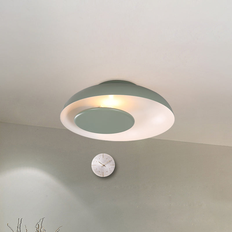 Macaron Single Iron Flush Mount Ceiling Light with Colorful Wide Bowl Design and Cover - Pink/Green/Blue