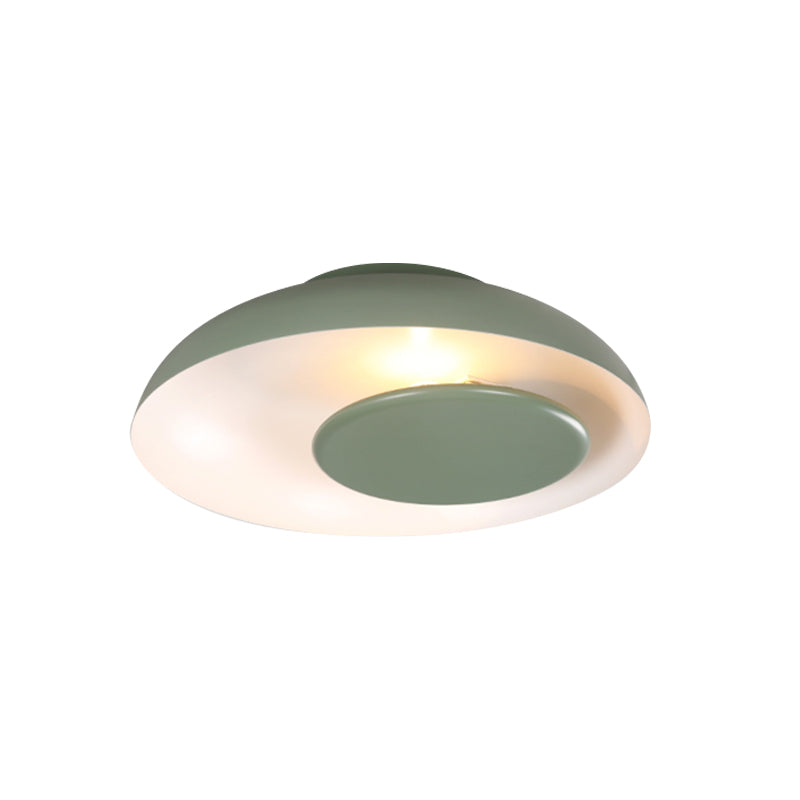 Macaron Single Iron Flush Mount Ceiling Light with Colorful Wide Bowl Design and Cover - Pink/Green/Blue