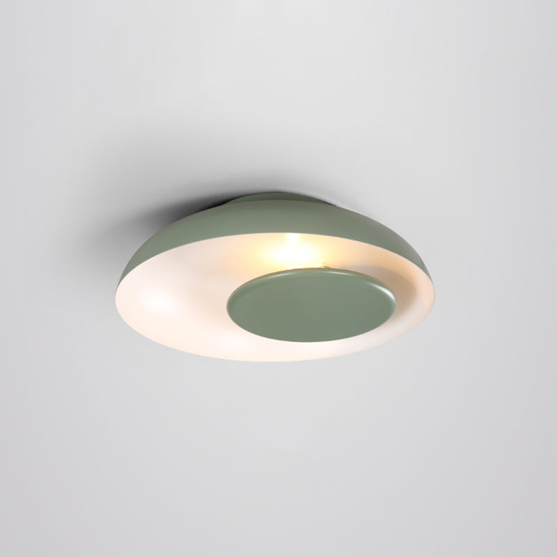 Macaron Single Iron Flush Mount Ceiling Light with Colorful Wide Bowl Design and Cover - Pink/Green/Blue
