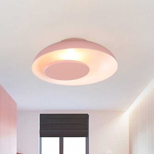 Macaron Single Iron Flush Mount Ceiling Light with Colorful Wide Bowl Design and Cover - Pink/Green/Blue