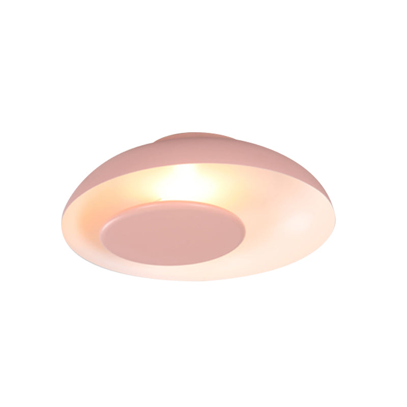 Macaron Single Iron Flush Mount Ceiling Light with Colorful Wide Bowl Design and Cover - Pink/Green/Blue