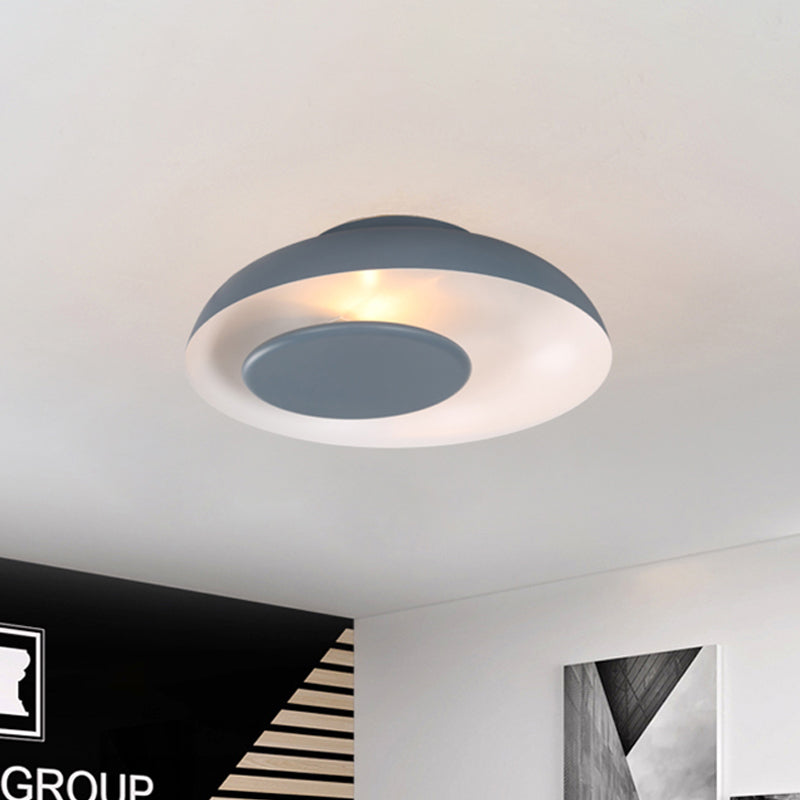 Macaron Single Iron Flush Mount Ceiling Light with Colorful Wide Bowl Design and Cover - Pink/Green/Blue