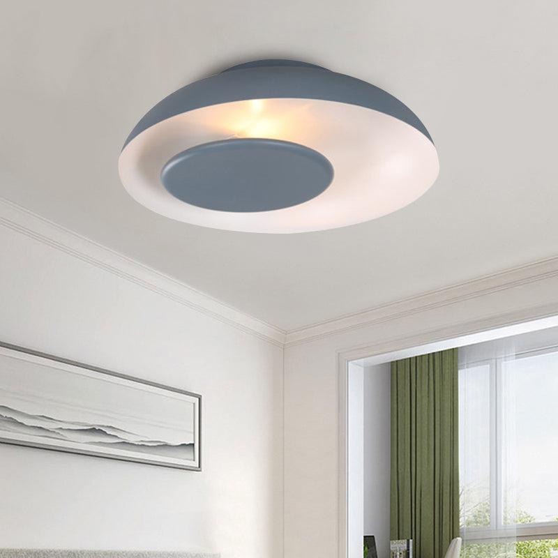 Macaron Single Iron Flush Mount Ceiling Light with Colorful Wide Bowl Design and Cover - Pink/Green/Blue