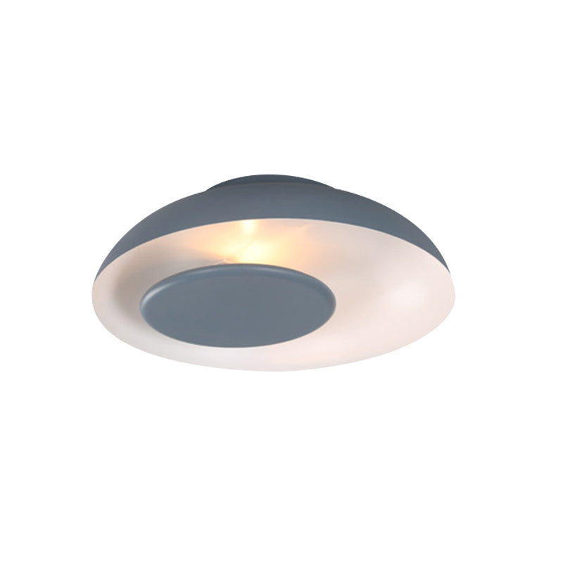 Macaron Single Iron Flush Mount Ceiling Light with Colorful Wide Bowl Design and Cover - Pink/Green/Blue