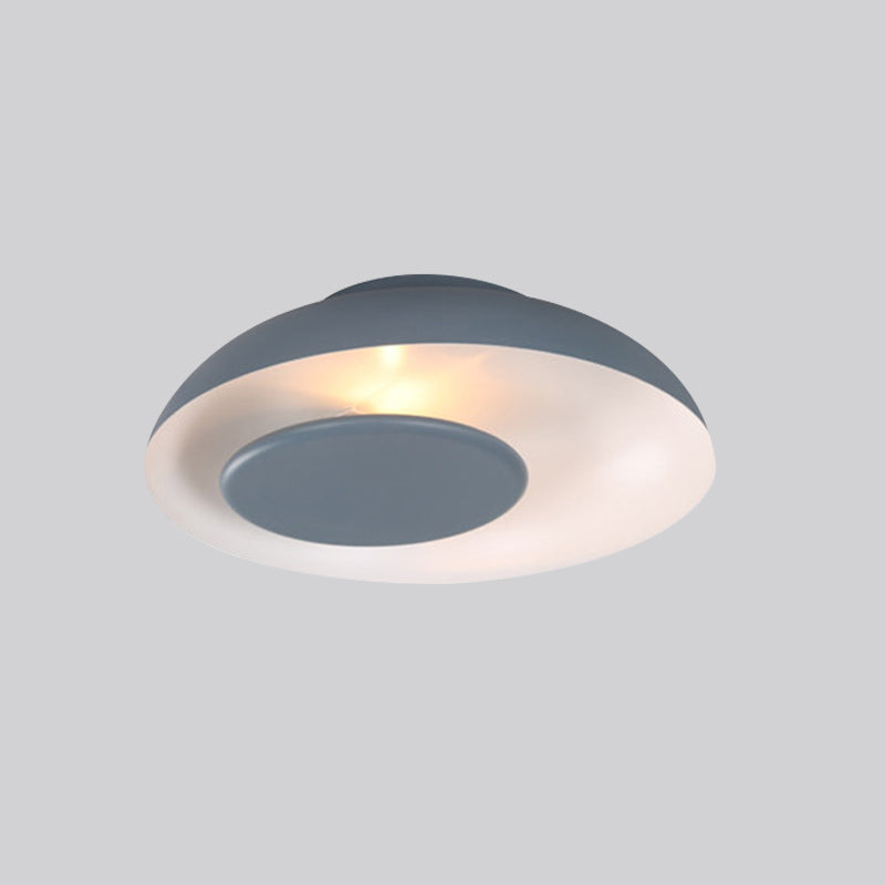 Macaron Single Iron Flush Mount Ceiling Light with Colorful Wide Bowl Design and Cover - Pink/Green/Blue
