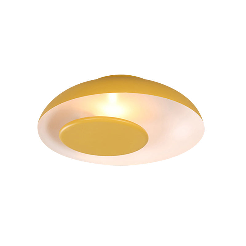 Macaron Single Iron Flush Mount Ceiling Light with Colorful Wide Bowl Design and Cover - Pink/Green/Blue