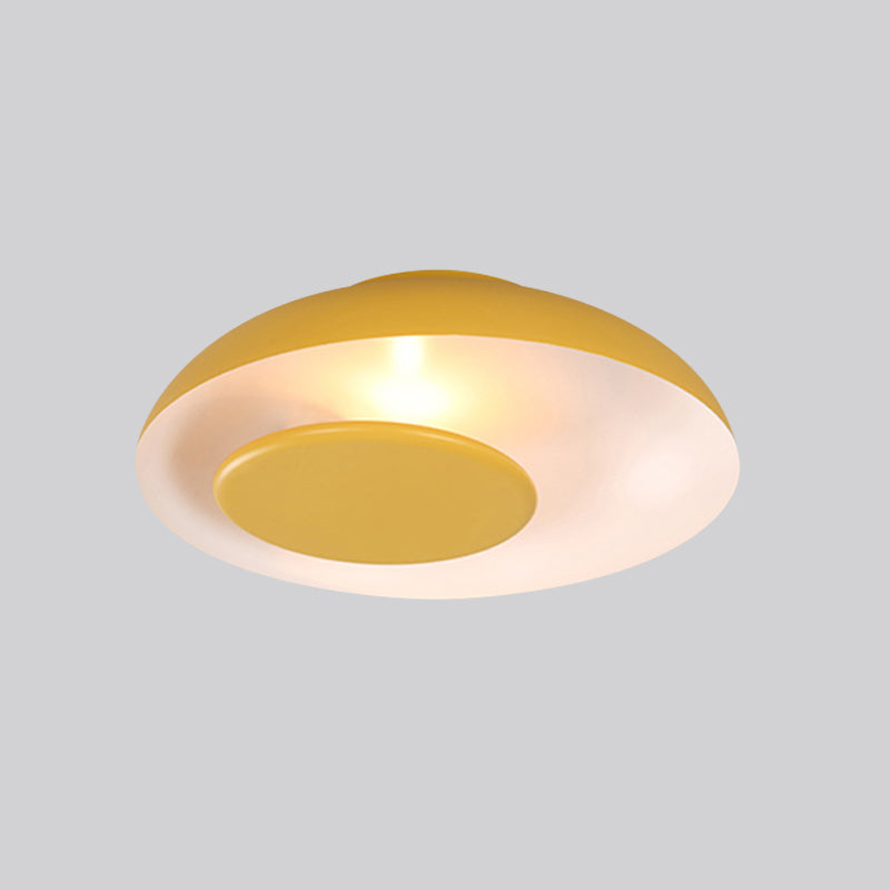 Macaron Single Iron Flush Mount Ceiling Light with Colorful Wide Bowl Design and Cover - Pink/Green/Blue