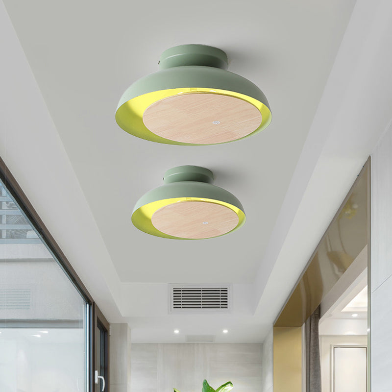 Ceiling Light with Mobile Wood Shield - Macaron Iron Flush Mount LED - Yellow/Pink/Green - Foyer