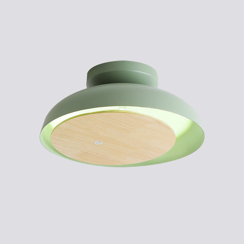 Ceiling Light with Mobile Wood Shield - Macaron Iron Flush Mount LED - Yellow/Pink/Green - Foyer