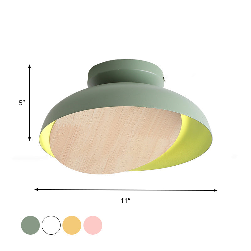 Ceiling Light with Mobile Wood Shield - Macaron Iron Flush Mount LED - Yellow/Pink/Green - Foyer