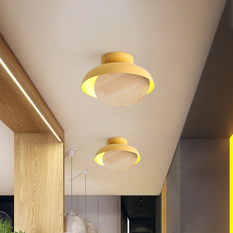 Ceiling Light with Mobile Wood Shield - Macaron Iron Flush Mount LED - Yellow/Pink/Green - Foyer