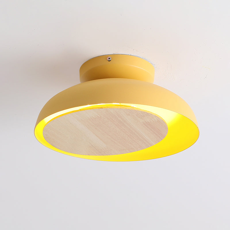 Ceiling Light with Mobile Wood Shield - Macaron Iron Flush Mount LED - Yellow/Pink/Green - Foyer