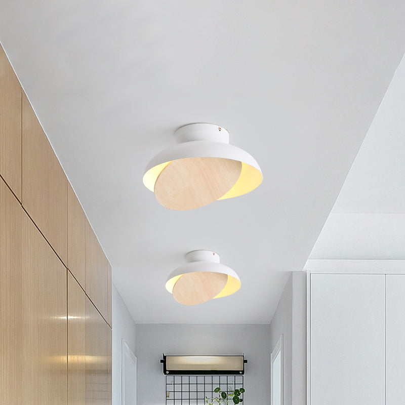Ceiling Light with Mobile Wood Shield - Macaron Iron Flush Mount LED - Yellow/Pink/Green - Foyer