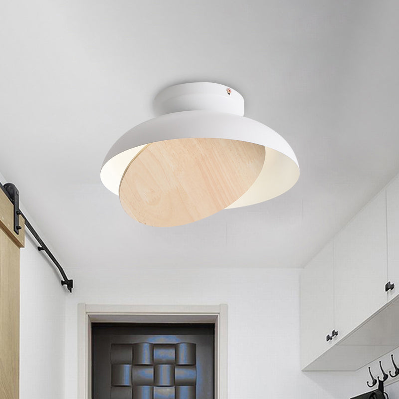 Ceiling Light with Mobile Wood Shield - Macaron Iron Flush Mount LED - Yellow/Pink/Green - Foyer