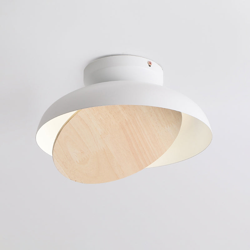 Ceiling Light with Mobile Wood Shield - Macaron Iron Flush Mount LED - Yellow/Pink/Green - Foyer