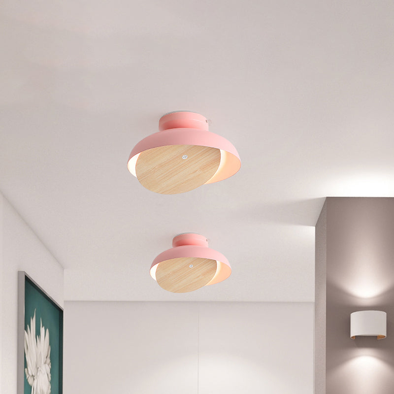 Ceiling Light with Mobile Wood Shield - Macaron Iron Flush Mount LED - Yellow/Pink/Green - Foyer