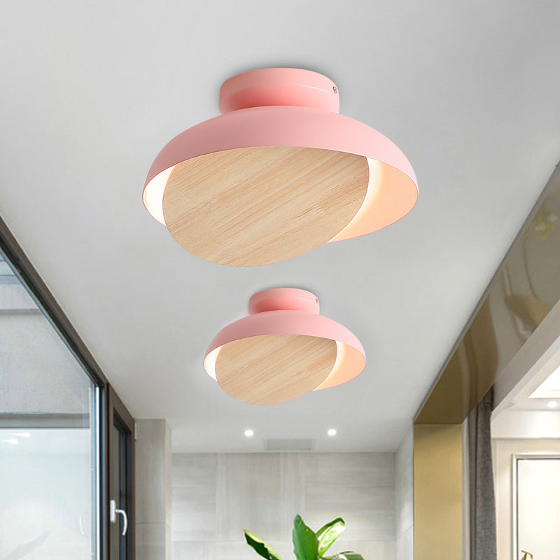 Ceiling Light with Mobile Wood Shield - Macaron Iron Flush Mount LED - Yellow/Pink/Green - Foyer