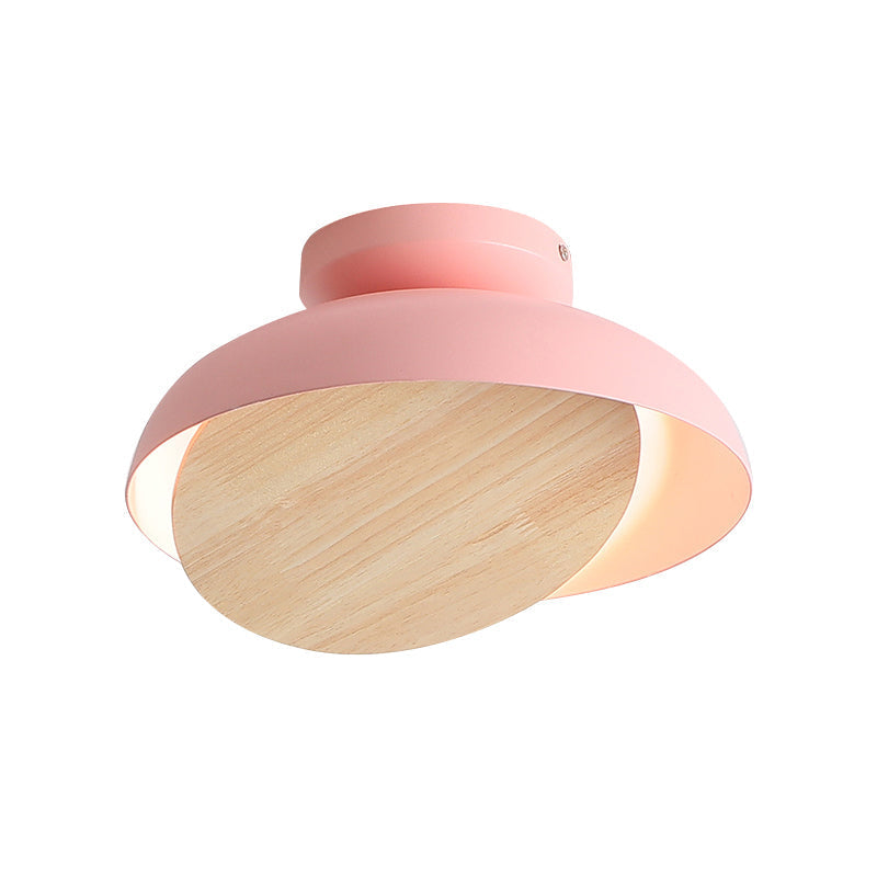 Ceiling Light with Mobile Wood Shield - Macaron Iron Flush Mount LED - Yellow/Pink/Green - Foyer