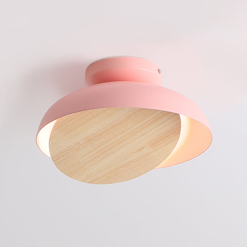 Ceiling Light with Mobile Wood Shield - Macaron Iron Flush Mount LED - Yellow/Pink/Green - Foyer