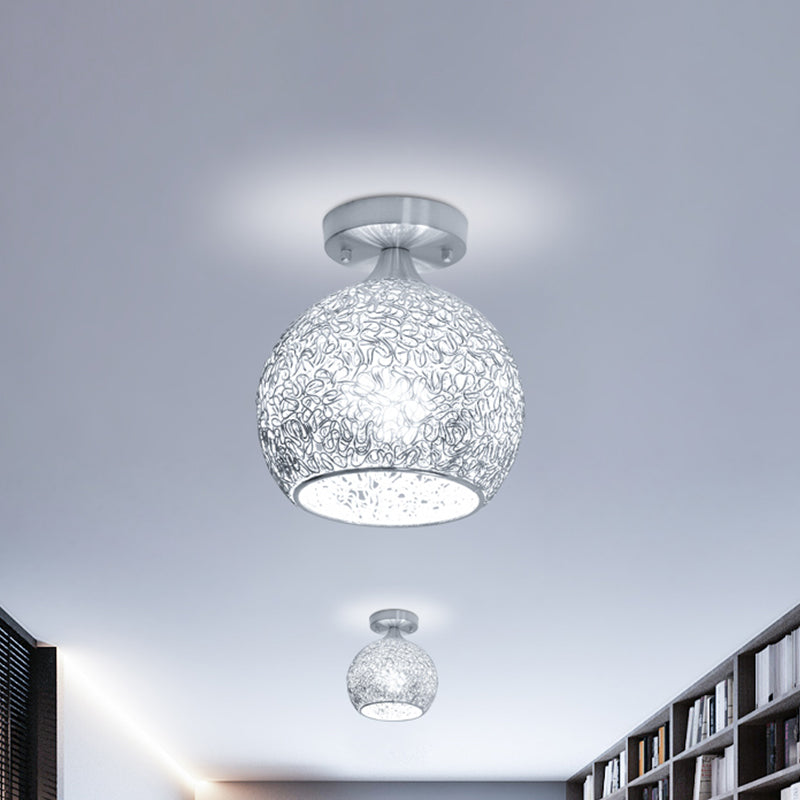 Modern Mini Dome Ceiling Flush Mount Light Fixture Chrome Finish, Single Apartment Aluminum Design, 6/7 Inch Width