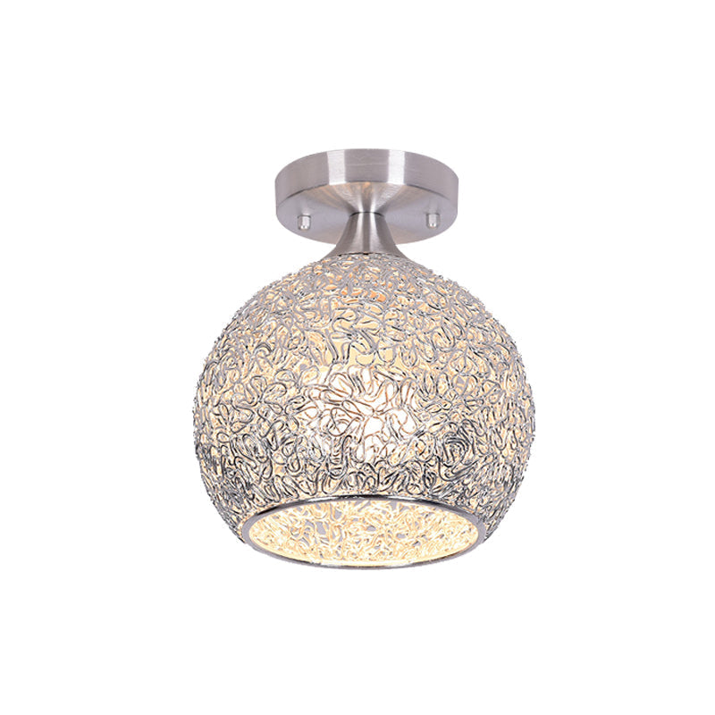 Modern Mini Dome Ceiling Flush Mount Light Fixture Chrome Finish, Single Apartment Aluminum Design, 6/7 Inch Width