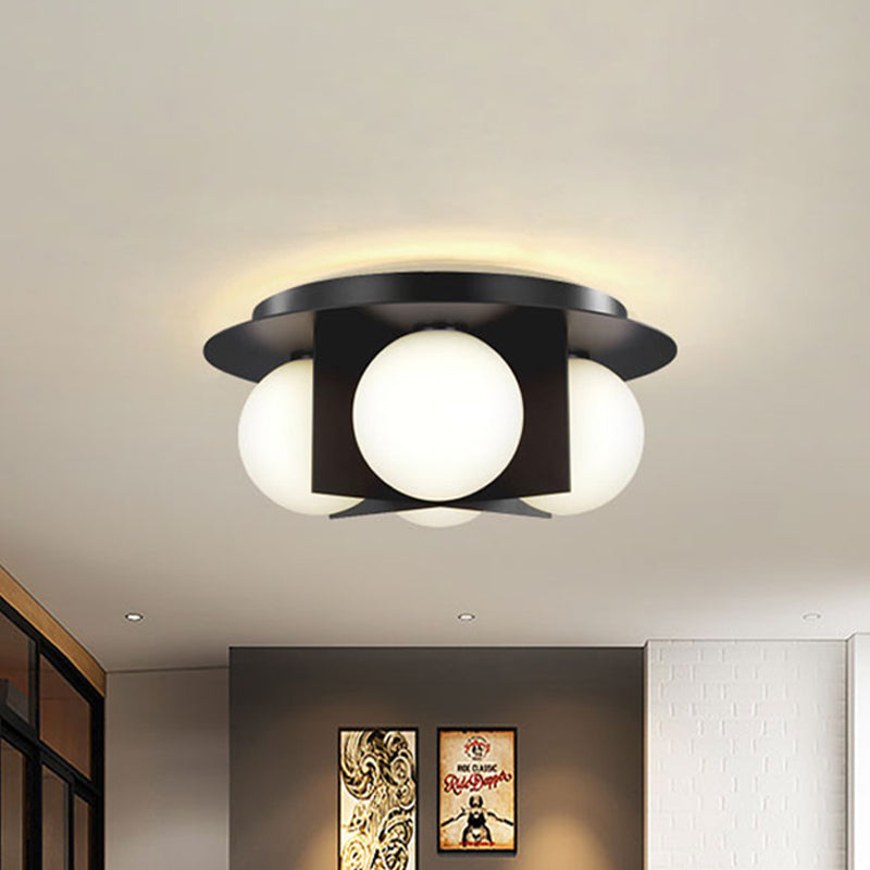 Postmodern Bedroom Ceiling Lamp: 3-Light Flush Mount with Black/Gold/Chrome Finish & Milky Glass Shade