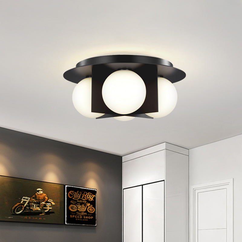 Postmodern Bedroom Ceiling Lamp: 3-Light Flush Mount with Black/Gold/Chrome Finish & Milky Glass Shade
