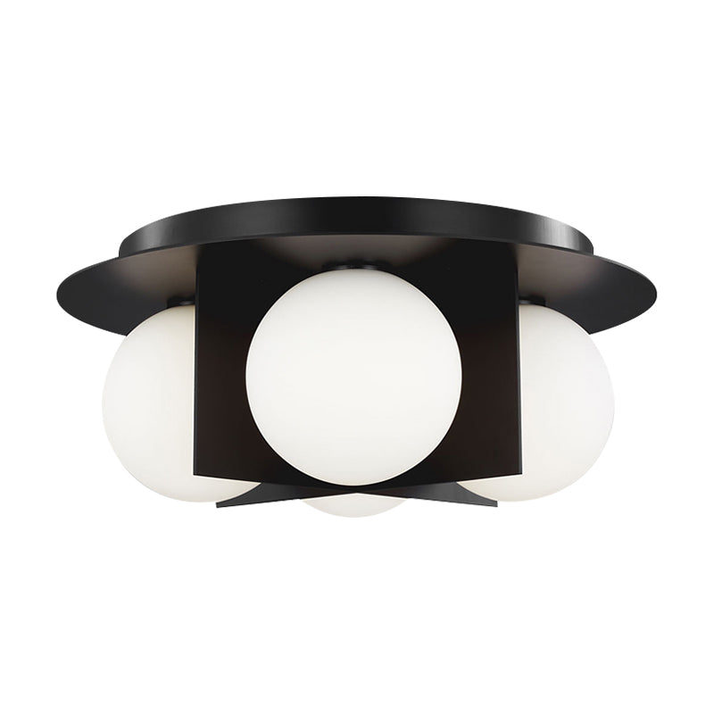 Postmodern Bedroom Ceiling Lamp: 3-Light Flush Mount with Black/Gold/Chrome Finish & Milky Glass Shade