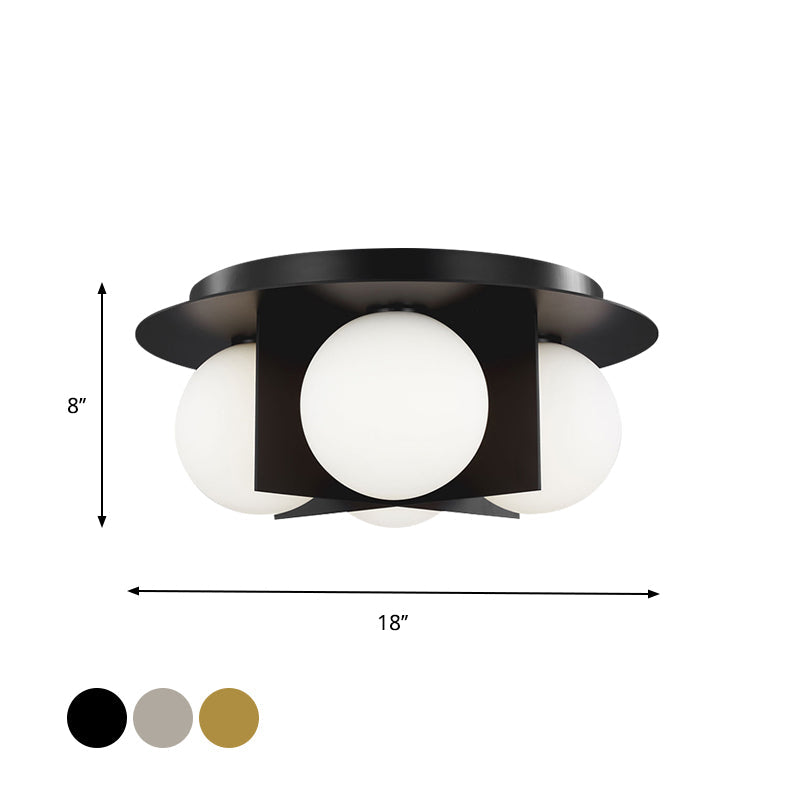 Postmodern Bedroom Ceiling Lamp: 3-Light Flush Mount with Black/Gold/Chrome Finish & Milky Glass Shade