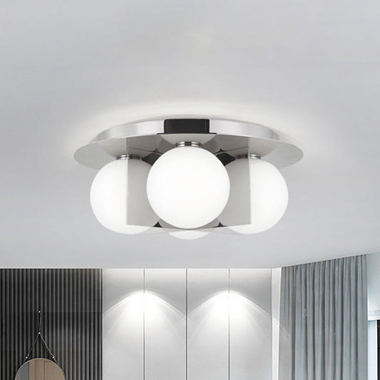 Postmodern Bedroom Ceiling Lamp: 3-Light Flush Mount with Black/Gold/Chrome Finish & Milky Glass Shade