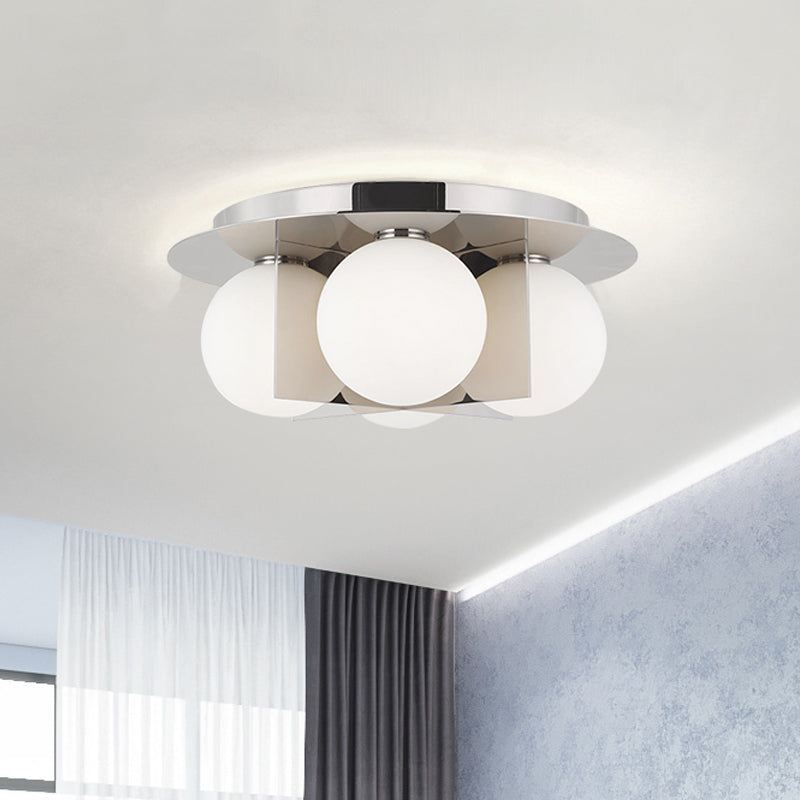 Postmodern Bedroom Ceiling Lamp: 3-Light Flush Mount with Black/Gold/Chrome Finish & Milky Glass Shade