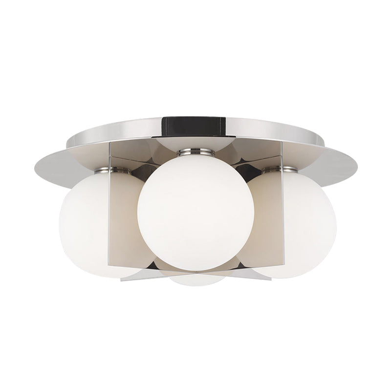 Postmodern Bedroom Ceiling Lamp: 3-Light Flush Mount with Black/Gold/Chrome Finish & Milky Glass Shade