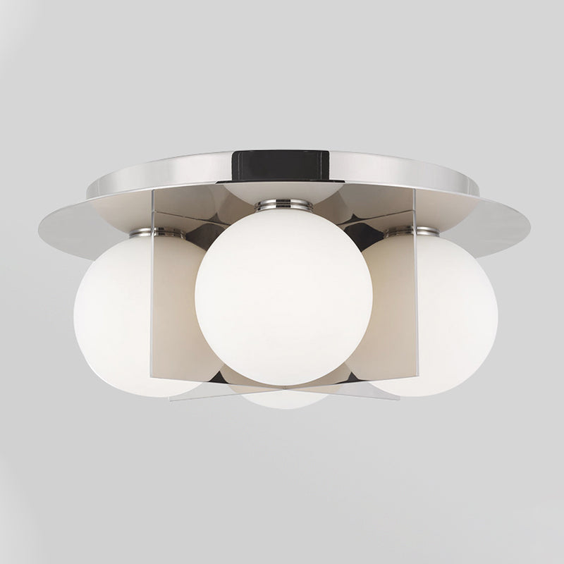 Postmodern Bedroom Ceiling Lamp: 3-Light Flush Mount with Black/Gold/Chrome Finish & Milky Glass Shade