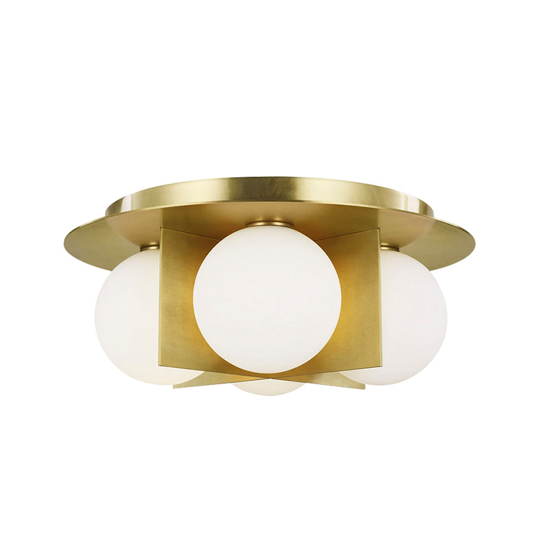 Postmodern Bedroom Ceiling Lamp: 3-Light Flush Mount with Black/Gold/Chrome Finish & Milky Glass Shade