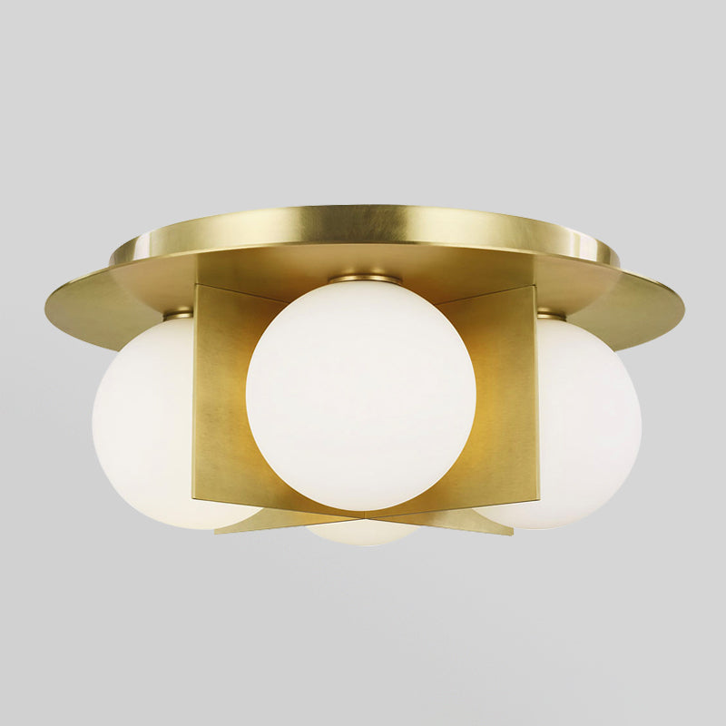 Postmodern Bedroom Ceiling Lamp: 3-Light Flush Mount with Black/Gold/Chrome Finish & Milky Glass Shade