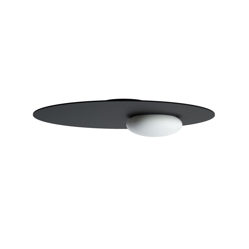 Modern Cream Glass Flush Mount Lamp: Designer 1-Light Ceiling Fixture with Black/Brass Disk Top